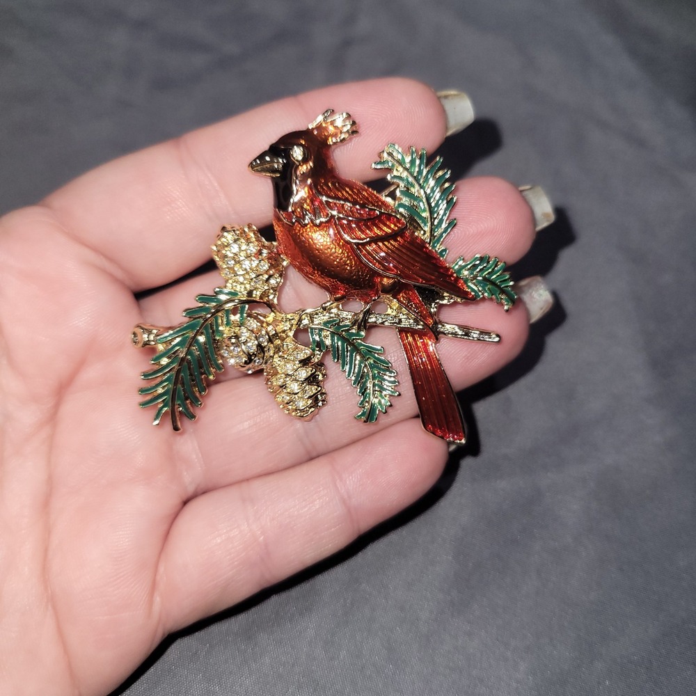 Napier Holiday Christmas Winter Cardinal on a Branch Pin Brooch